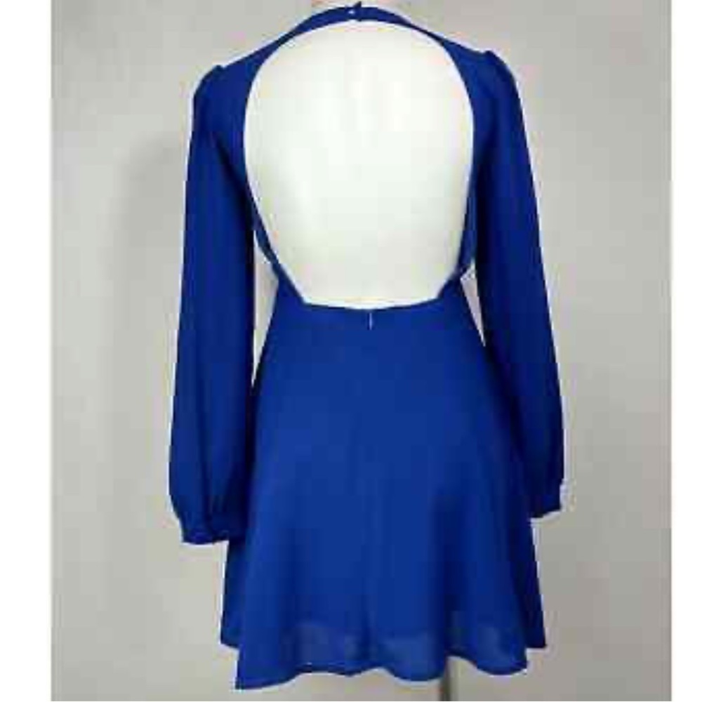 Lulu's Deep-v Backless Flare Mini Dress Longsleeve - Picture 7 of 12
